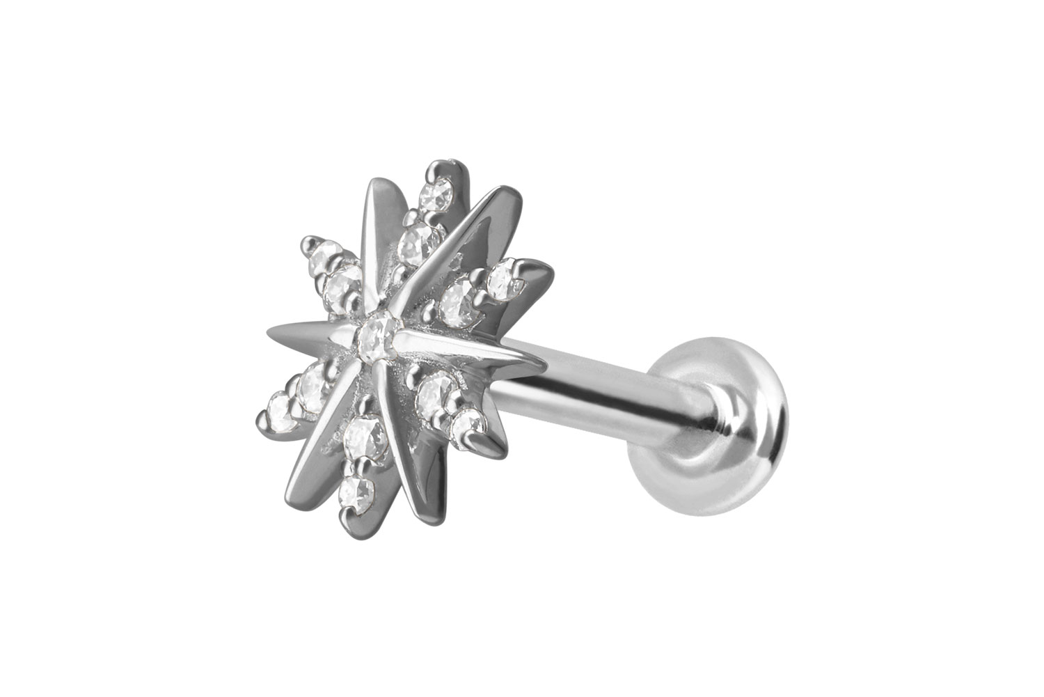 14 Karat Gold Labret Piercing mit Push Fit MOISSANIT-BLUME